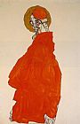Standing Paintings - Standing Figure with Halo by Egon Schiele